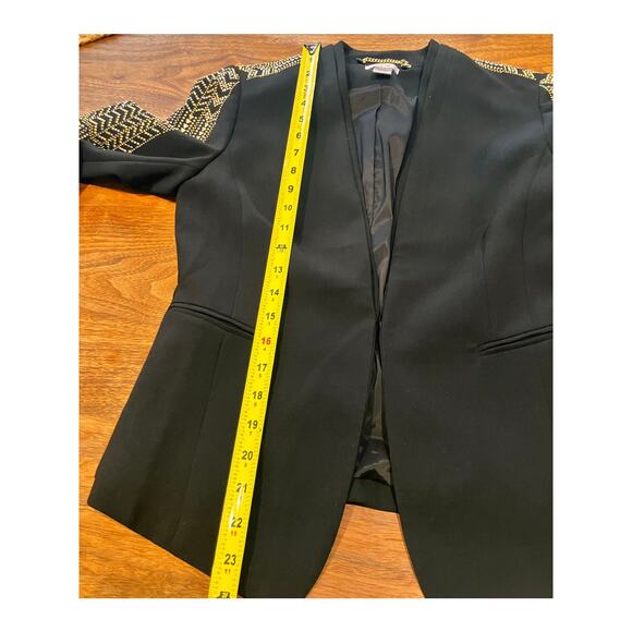 Caché Black Embellished Lined Blazer sz 4 Metal Accents Aztec Southwestern Gold - Picture 4 of 7